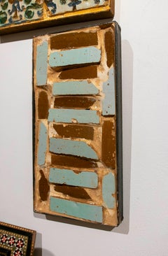 16tth Glazed Tile Panel in Shades of Green and Brown with a Iron Frame