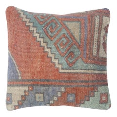 16"x16" Handknotted Wool Cushion Cover. Rug Throw Pillow. Vintage Toss Pillow