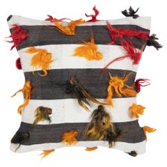 16"x16" Kilim Cushion Cover with pomps. Vintage Pillowcase. Accent Throw Pillow