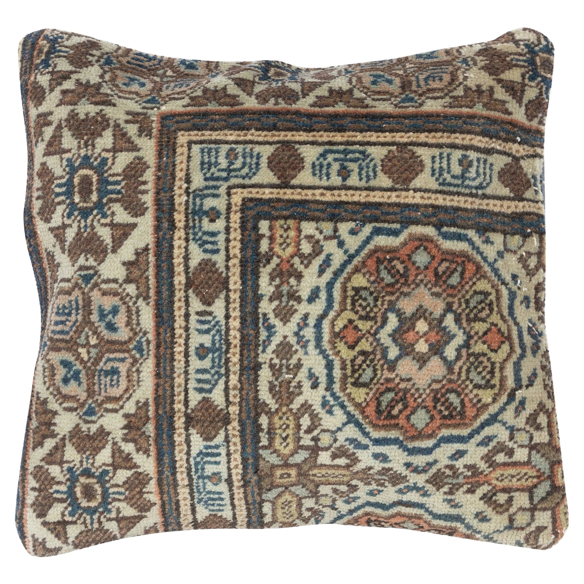 16"x16" Rustic Handmade Cushion Cover. Vintage Turkish Rug Pillow. Accent Pillow