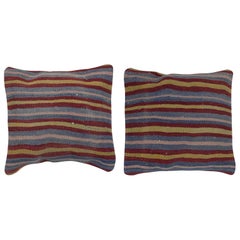 16"x16" SET OF 2 - Colorful Wool Cushion Covers. Flatweave Kilim Accent Pillows