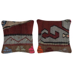 16"x16" SET OF 2 - Handmade Turkish Cushion Covers. Flat-Weave Throw Pillows