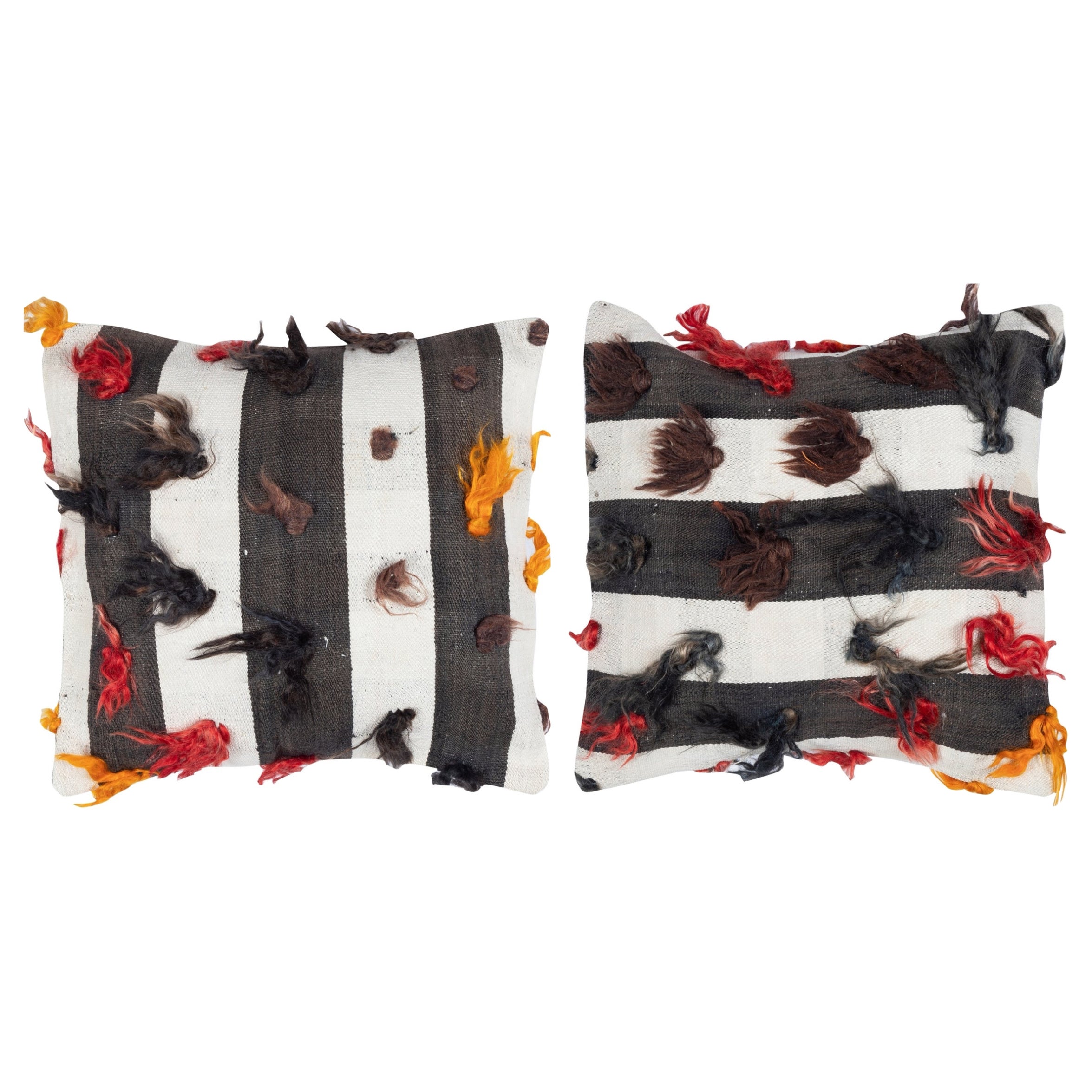 16"x16" SET OF 2 - Kilim Cushion Covers with pomps. A pair of Lace Pillow Covers