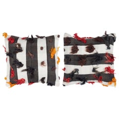 16"x16" SET OF 2 - Kilim Cushion Covers with pomps. A pair of Lace Pillow Covers