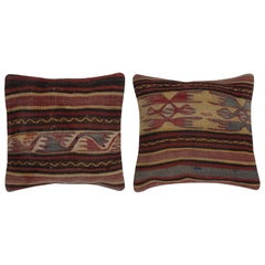 16"x16" SET OF 2 - Multicolor Cushion Covers. Flat-Weave Striped Throw Pillows