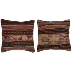 16"x16" SET OF 2 - Turkish Cushion Covers. Flatweave Kilim Accent Pillows