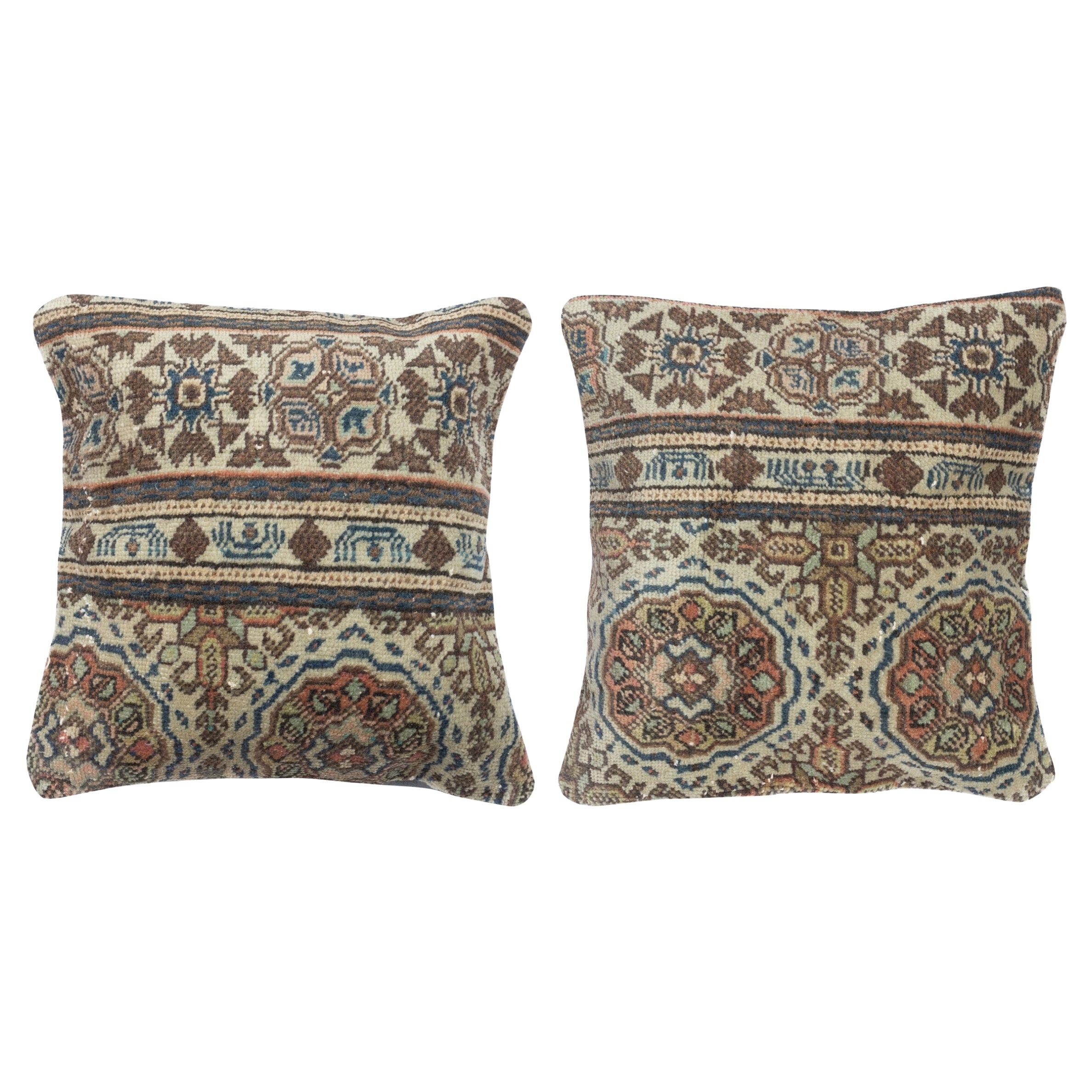 16"x16" SET OF 2 - Turkish Cushion Covers. Vintage Handmade Throw Pillows