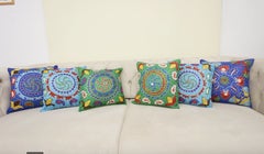 16"x16" - SET OF 6 - Silk Embroidered Cushion Covers. Needlework Lace Pillows