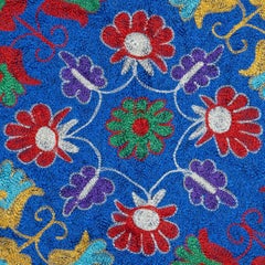 16"x16" Silk Embroidery Cushion Cover. Needlework Pillowcase. Blue Lace Pillow