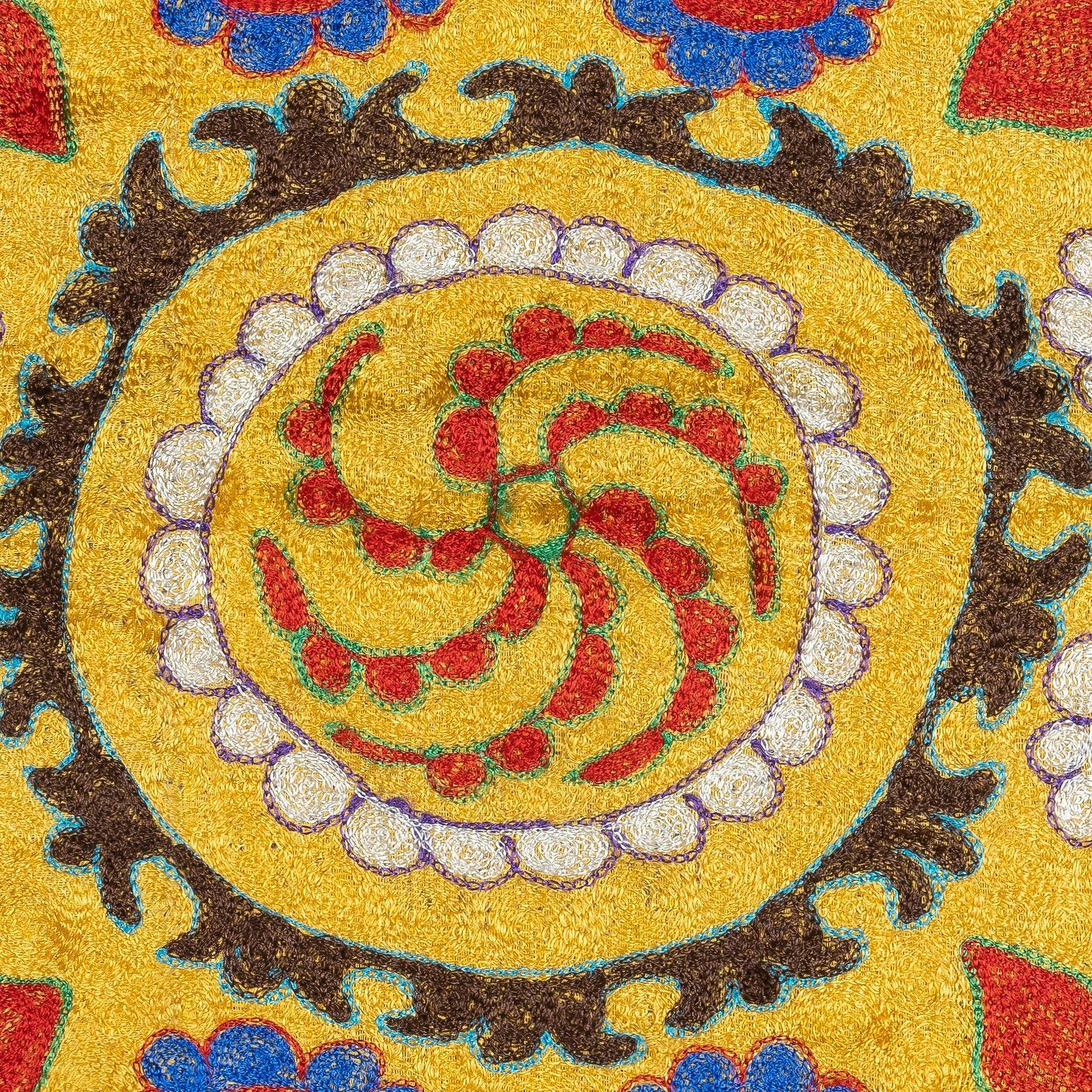 Infuse your home with the rich heritage of Central Asia with this exquisite Hand-Embroidered Suzani Cushion Cover, crafted by skilled artisans in Uzbekistan. This stunning textile is a true work of art, featuring intricate, traditional Suzani