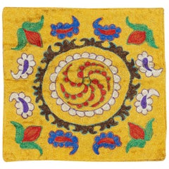 16"x16" Silk Embroidery Cushion Cover. Needlework Pillow. Yellow Accent Pillow