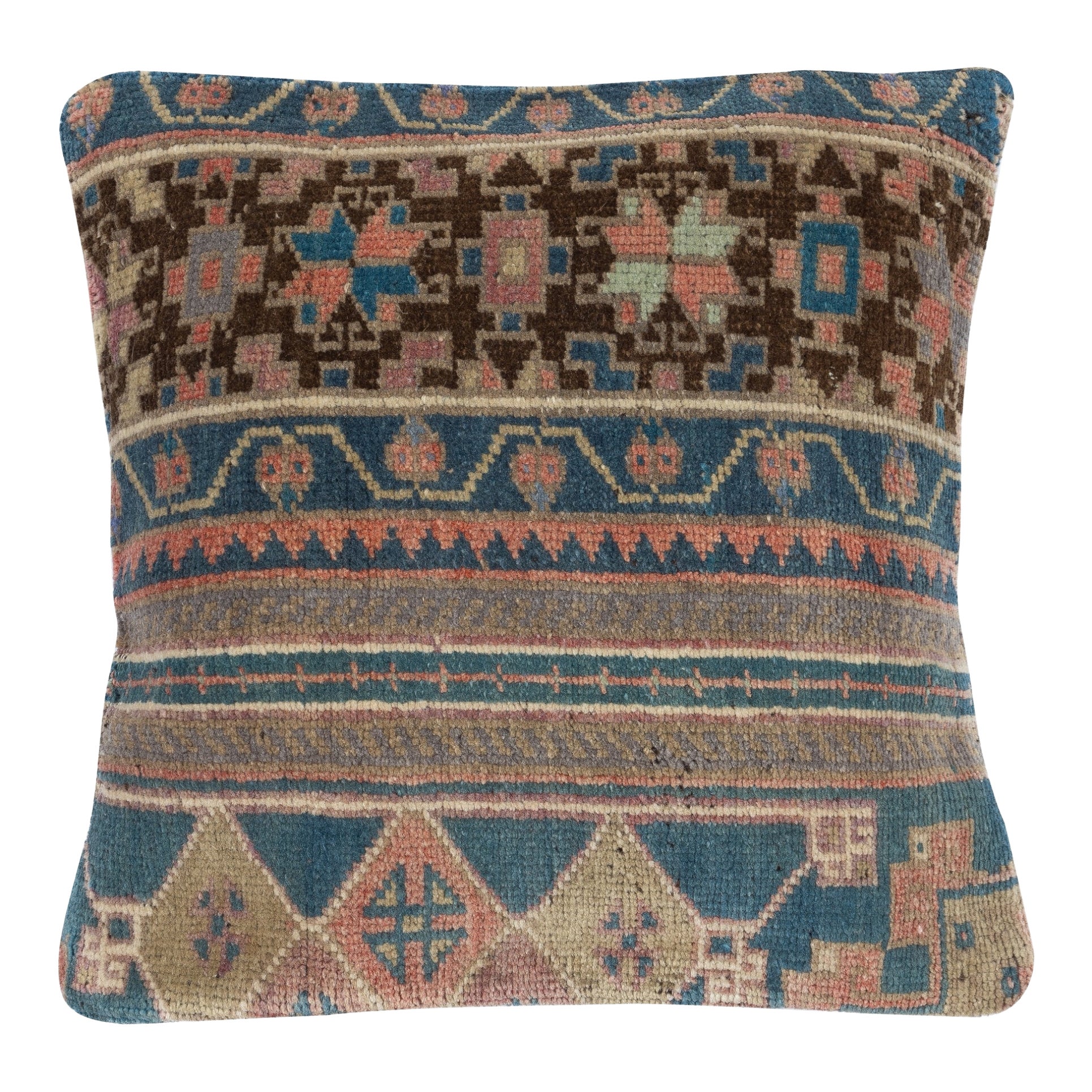 16"x16" Turkish Rug Throw Pillow. Handmade Cushion Cover. Vintage Toss Pillow