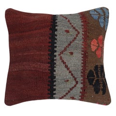 16"x16" Vintage Wool Kilim Cushion Cover. Handwoven Turkish Accent Pillow