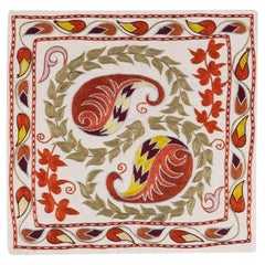 Colorful Handmade Silk Embroidered Suzani Cushion Cover from Uzbekistan