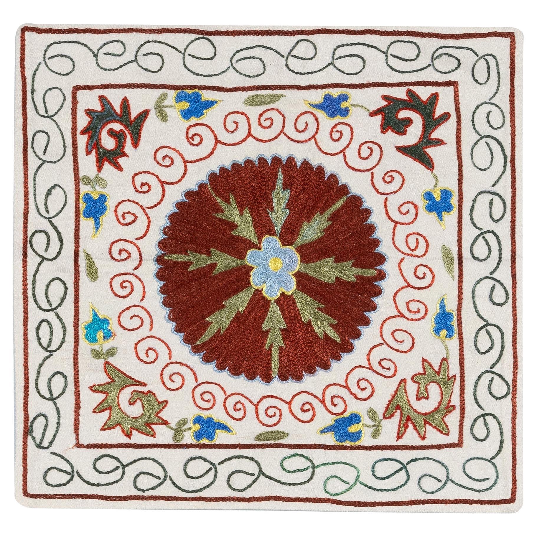 Maroon - Kutch Jat Hand Embroidery Silk Cushion Cover (16 x 16 in)