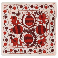 16"x17" Red Throw Pillow, Suzani Lace Pillow, Silk Hand Embroidery Cushion Cover