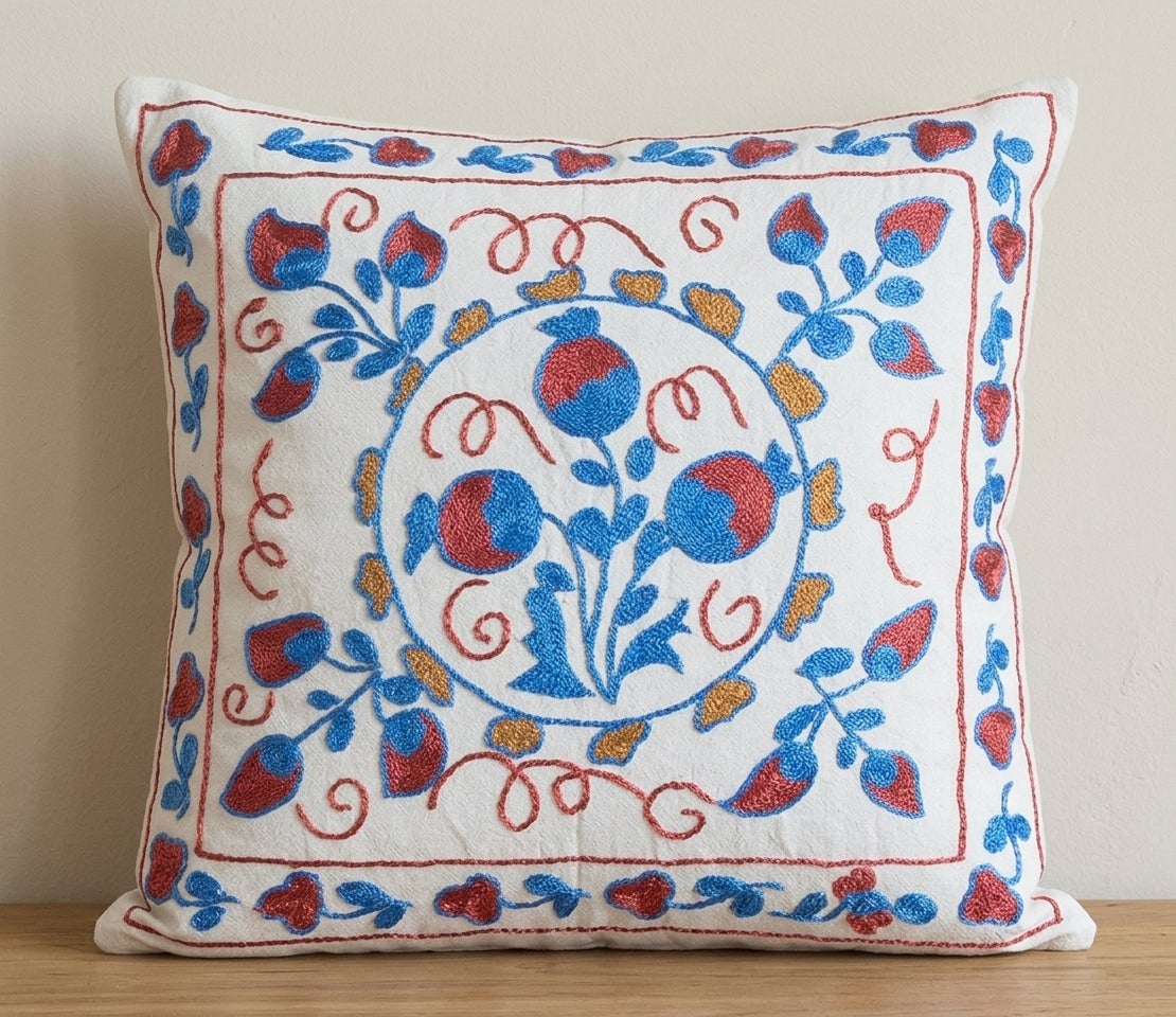 16"x18" Hand Embroidered Cushion Cover, Silk Accent Pillow, New Throw Pillow