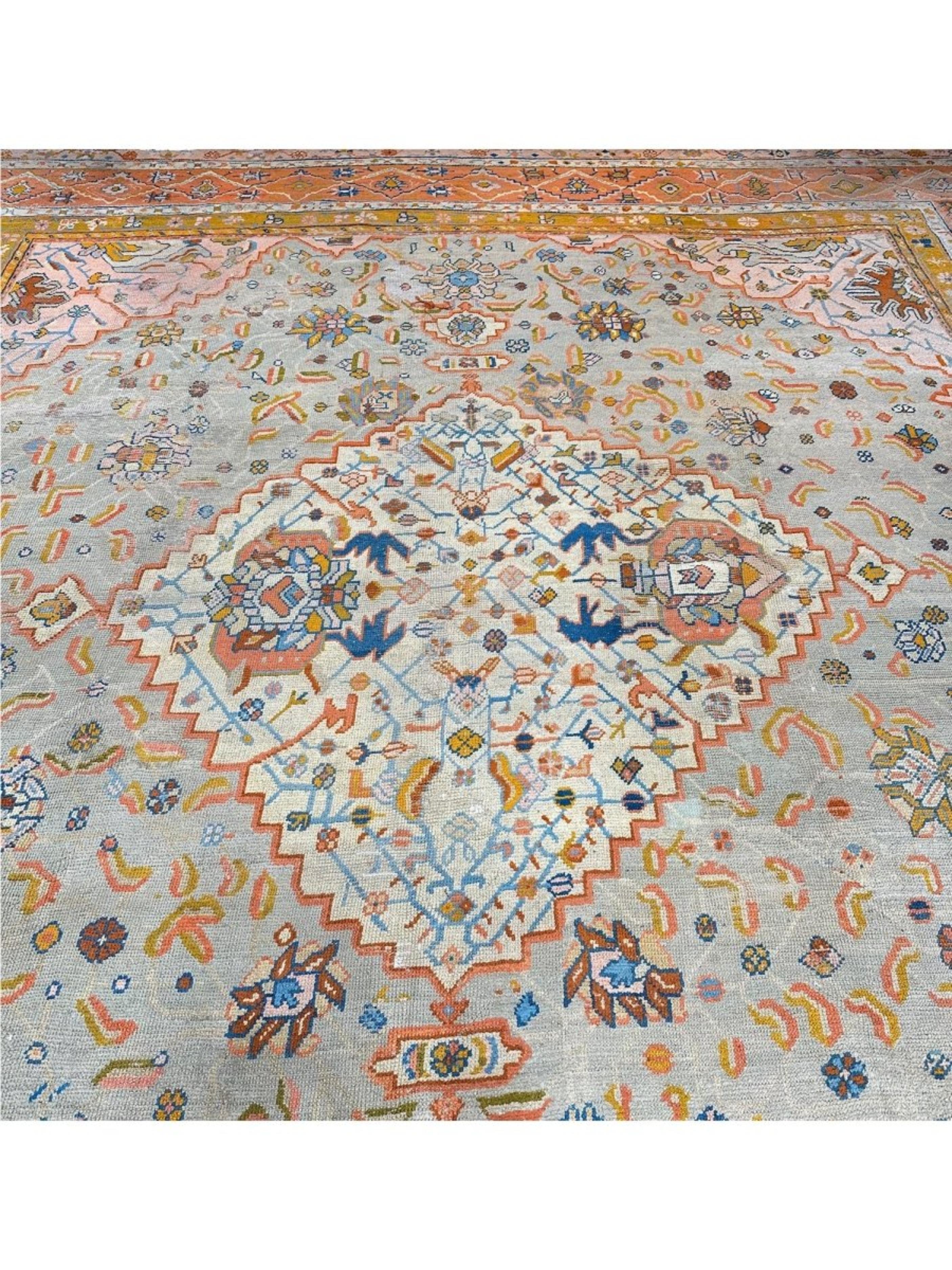 Tappeto per l'area Oushak antico turco 16x18 annodato a mano in vendita 4