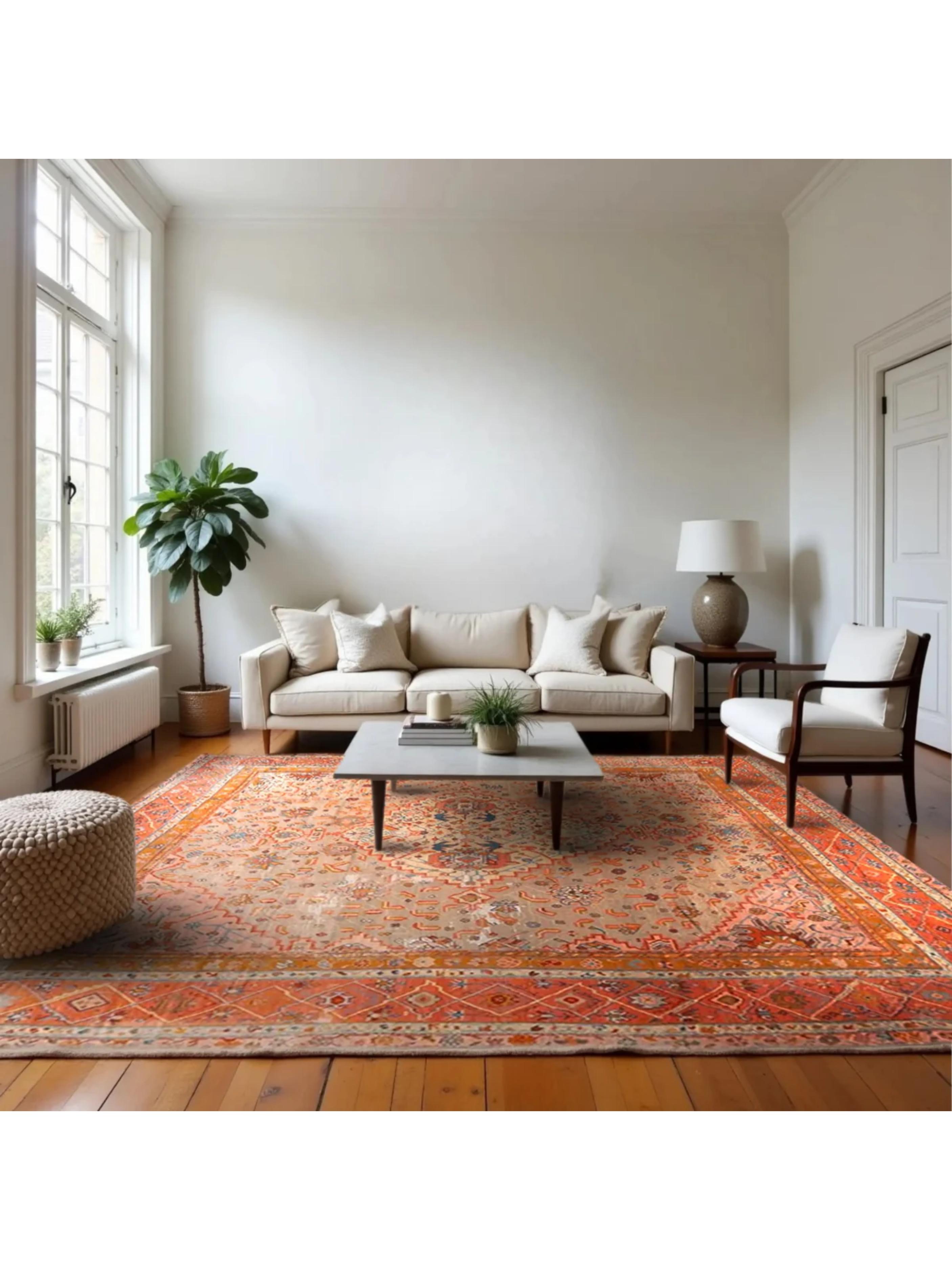 Scopri l'eleganza senza tempo e il ricco patrimonio di questo straordinario tappeto turco antico Oushak 16x18. Annodato a mano in Turchia secondo le tecniche tradizionali, questo splendido tappeto mostra l'eccezionale maestria per cui i tappeti