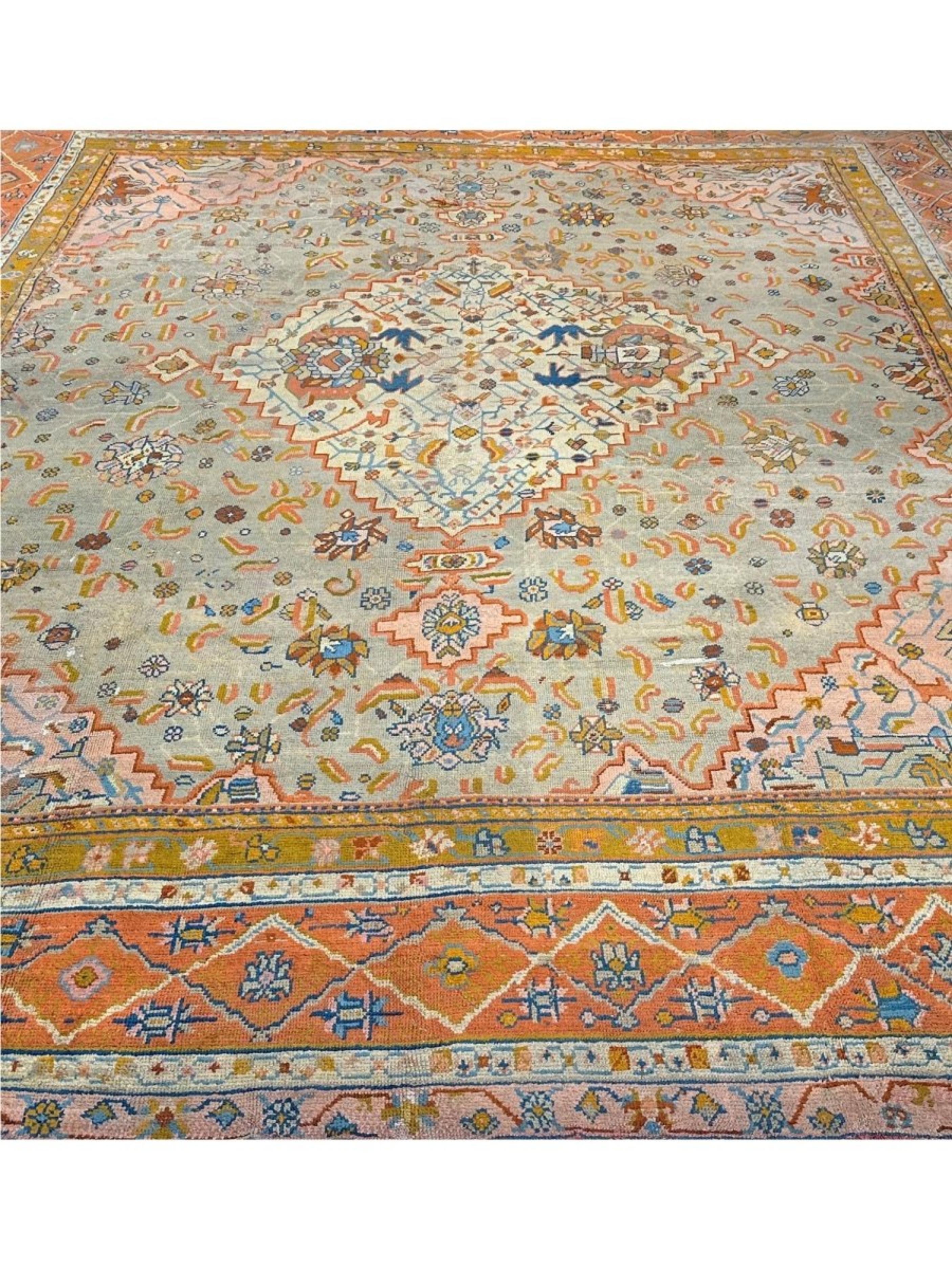 Annodato a mano Tappeto per l'area Oushak antico turco 16x18 annodato a mano in vendita