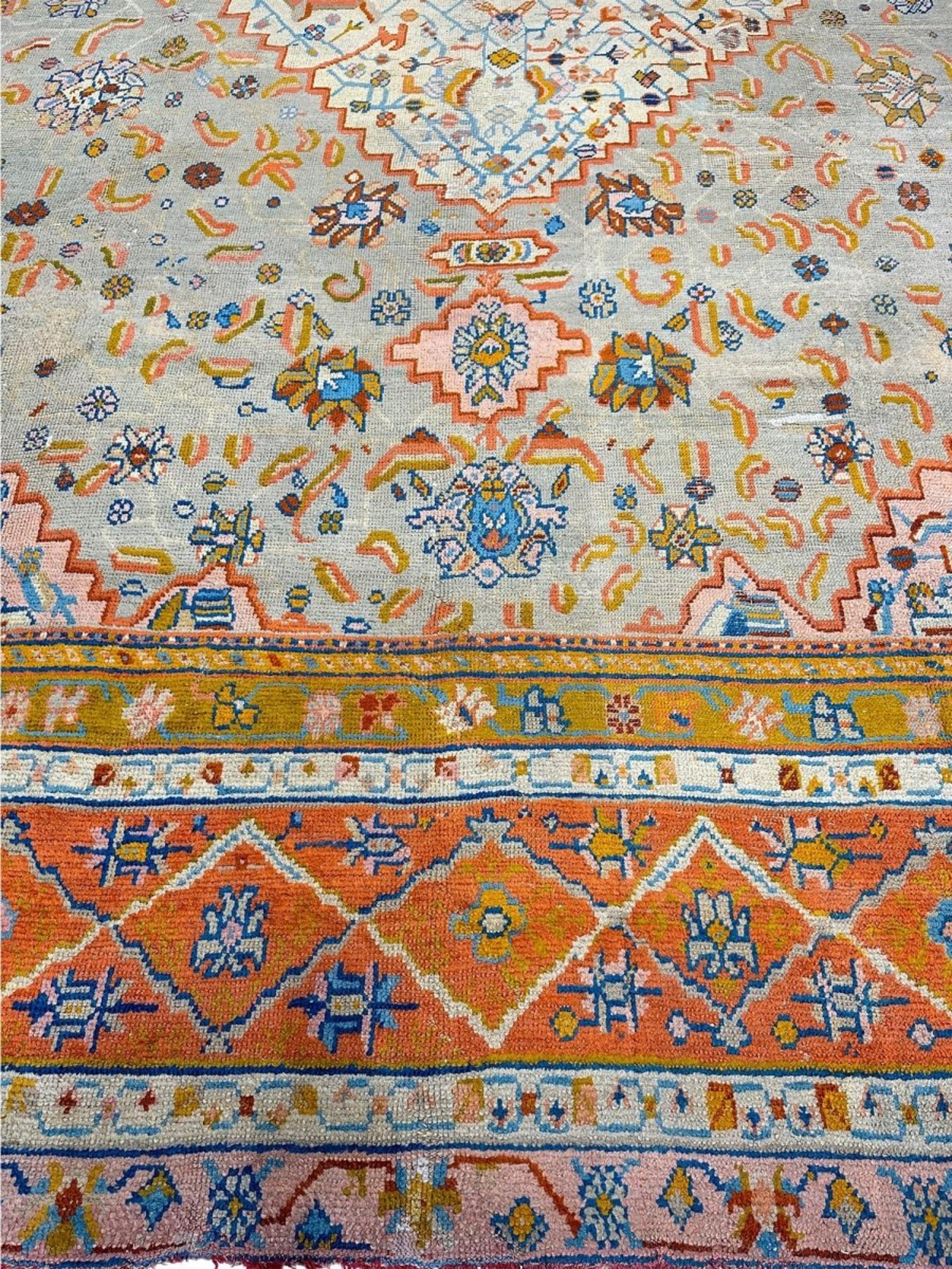 Lana Tappeto per l'area Oushak antico turco 16x18 annodato a mano in vendita