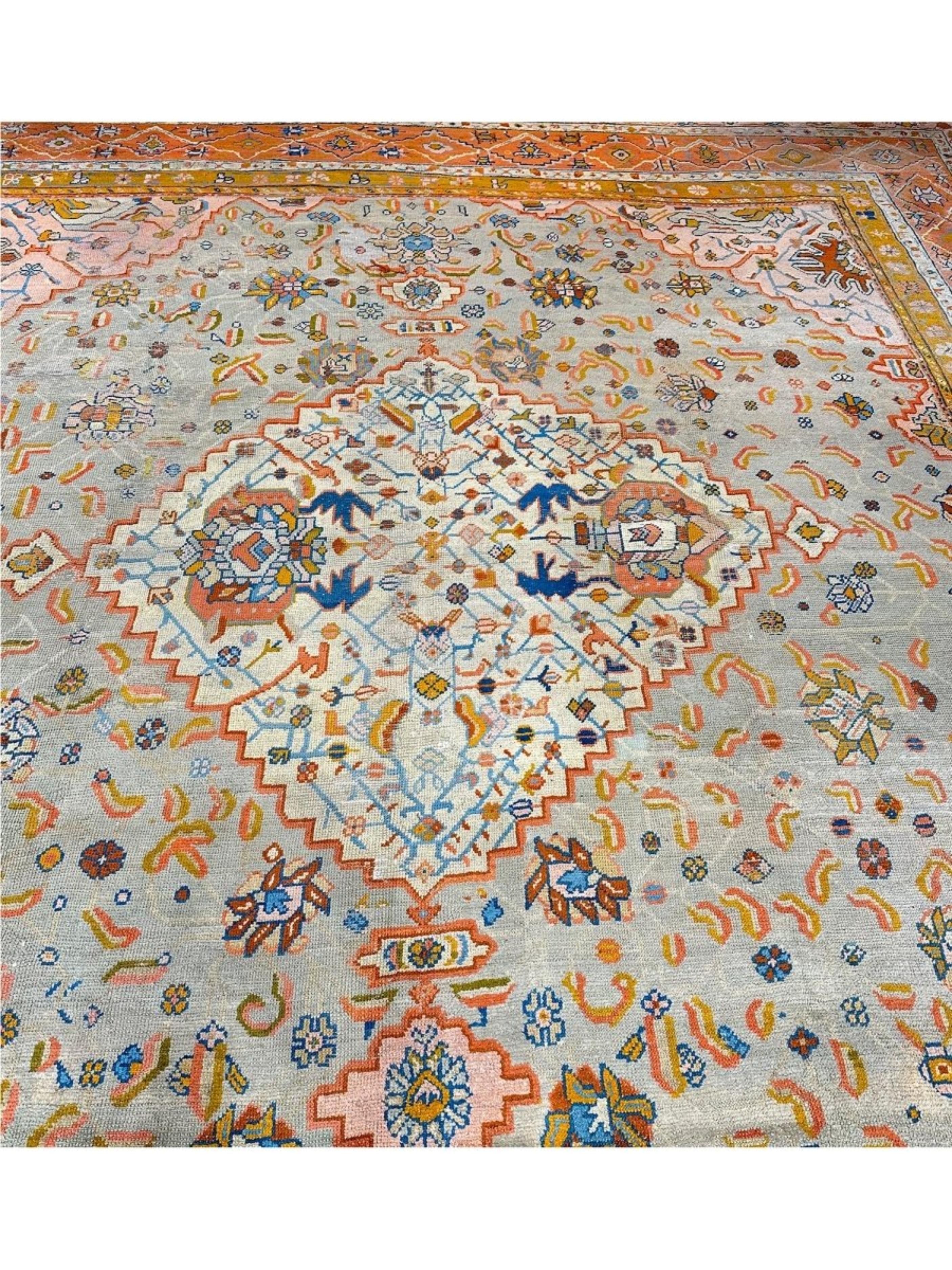 Tappeto per l'area Oushak antico turco 16x18 annodato a mano in vendita 1