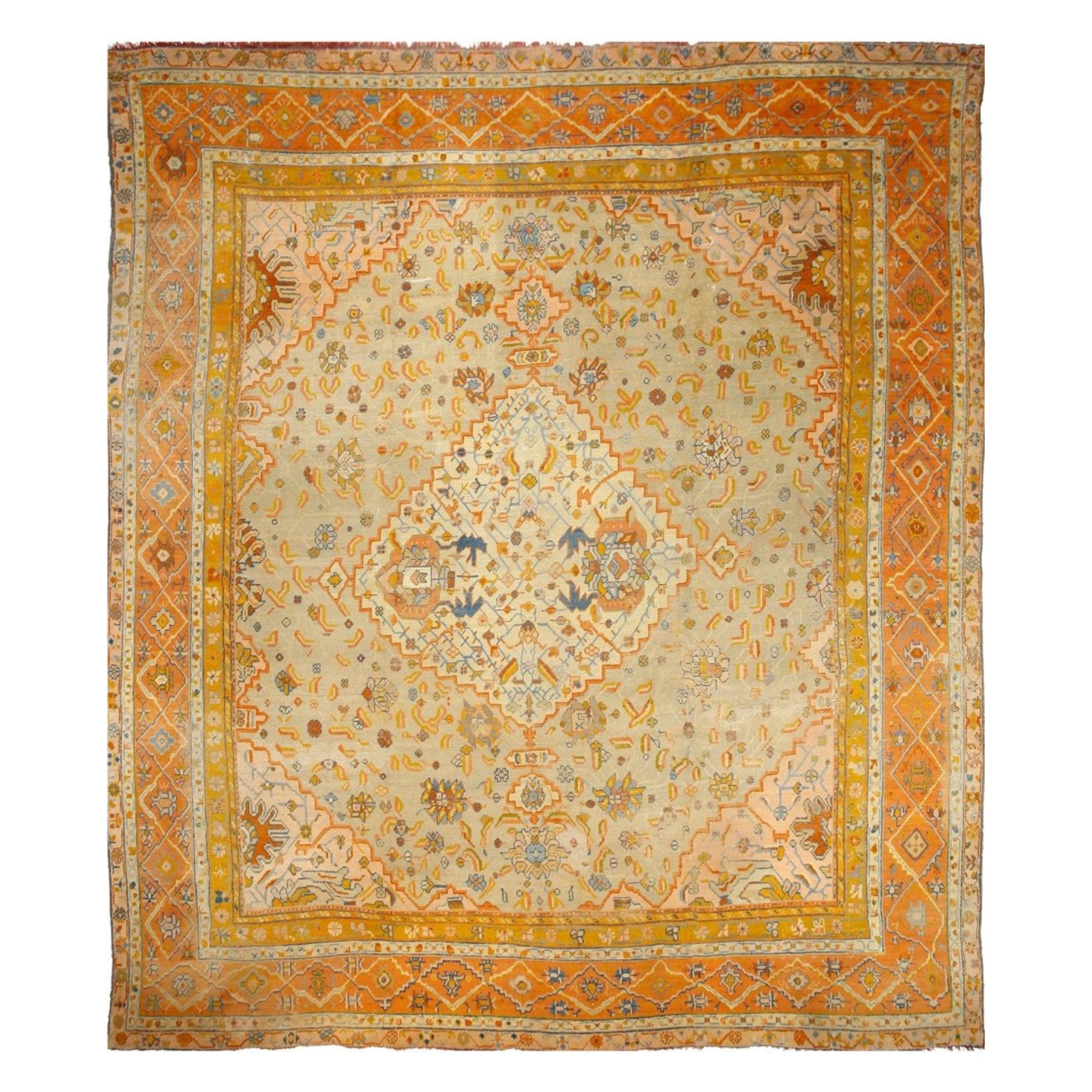 16x18 Handgeknüpfter antiker türkischer Oushak-Teppich