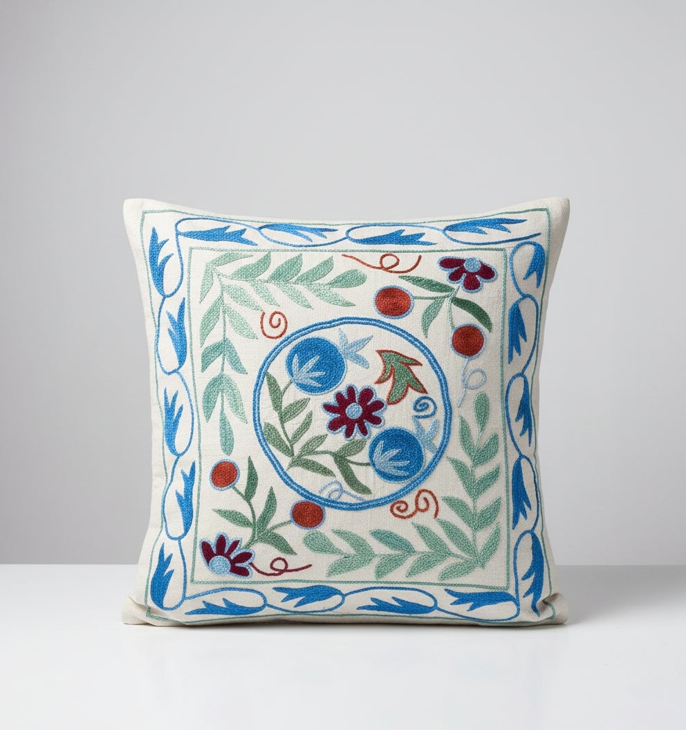 16"x18" Silk Cushion Cover, Embroidery Toss Pillow, Colorful Accent Pillow