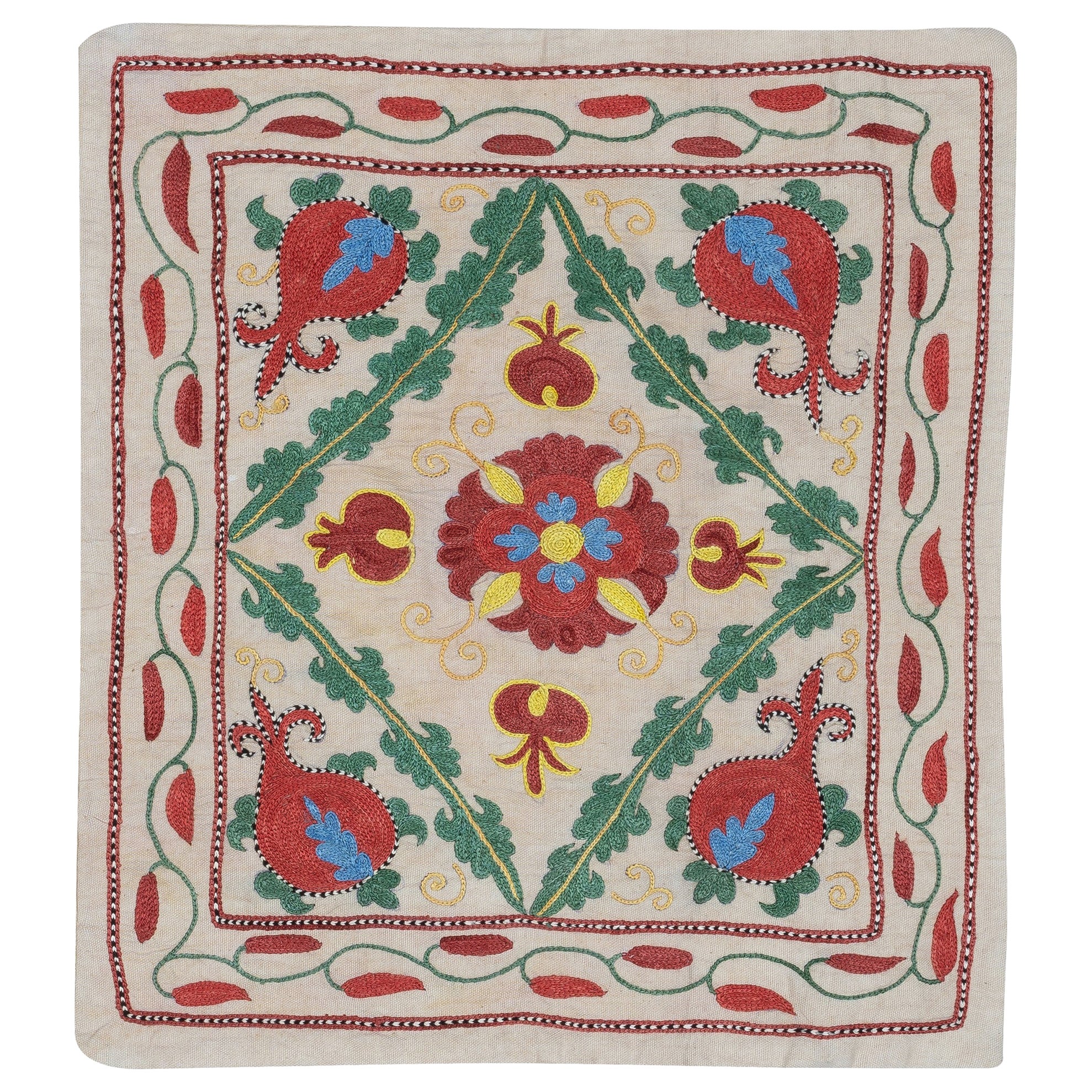Funda de cojín de seda y algodón bordada de 16 "x19". Funda de cojín multicolor