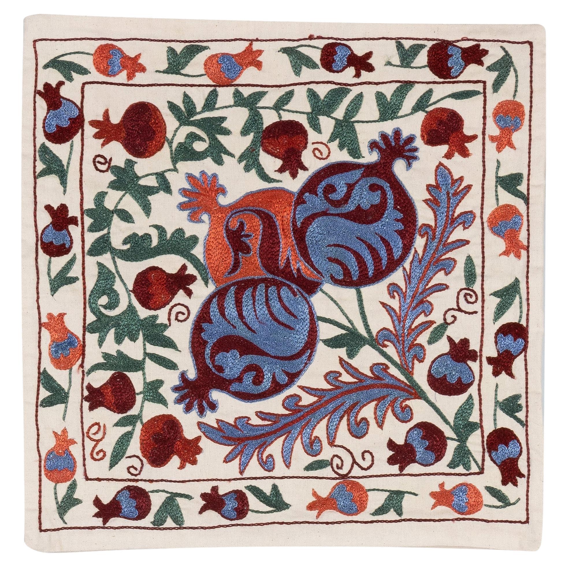 16"x19" Elegant Handmade Silk Embroidered Suzani Cushion Cover, Cotton Pillow