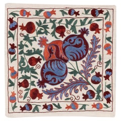 16"x19" Elegant Handmade Silk Embroidered Suzani Cushion Cover, Cotton Pillow