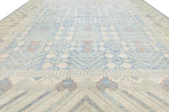 Tappeto moderno 16x19 in stile Khotan - Lana annodata a mano in blu cielo, avorio e sabbia