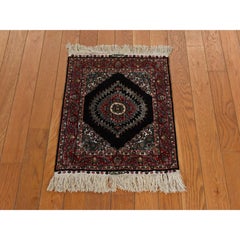 1'6"x2' Chocolate Brown Chinese Medallion Design Pure Silk Hand Knotted Rug