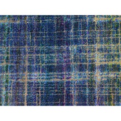 1'6 "x2' Galaxy Blue Pure Sari Silk Sample Strike Off Hand Knotted Mat Rug