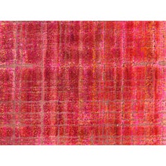 1'6"x2' Jazzy Red Pure Sari Silk Sample Strike Off Hand Knotted Oriental Rug