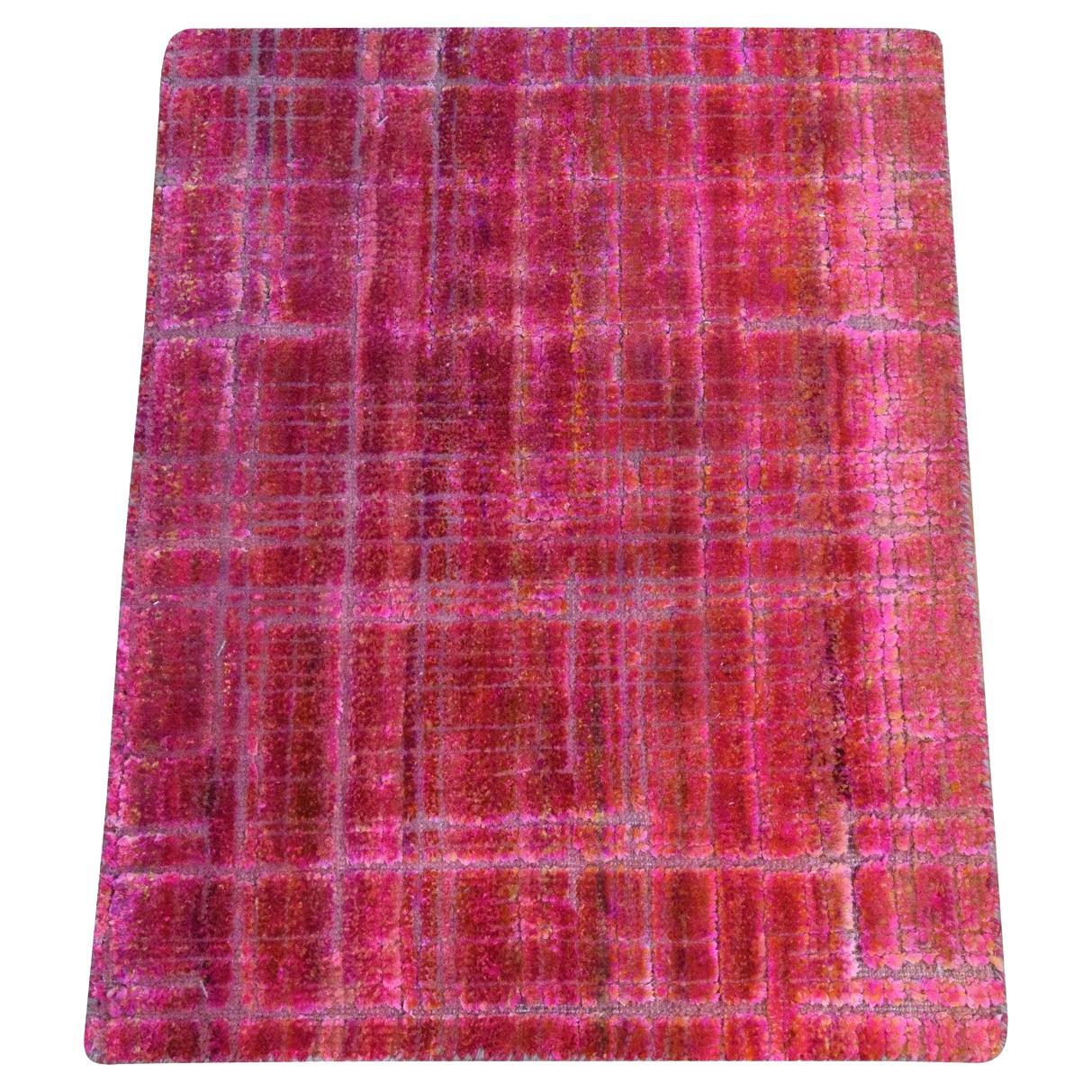 1'6 "x2' Jazzy Red Pure Sari Silk Sample Strike Off Hand Knots Rugs Oriental