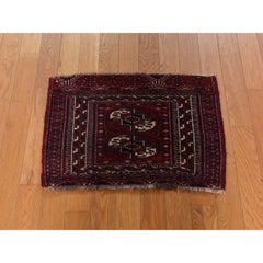 1'6"x2'1" Red Antique Tourkaman Bokara Bag Face Hand Knotted Wool Square Mat Rug
