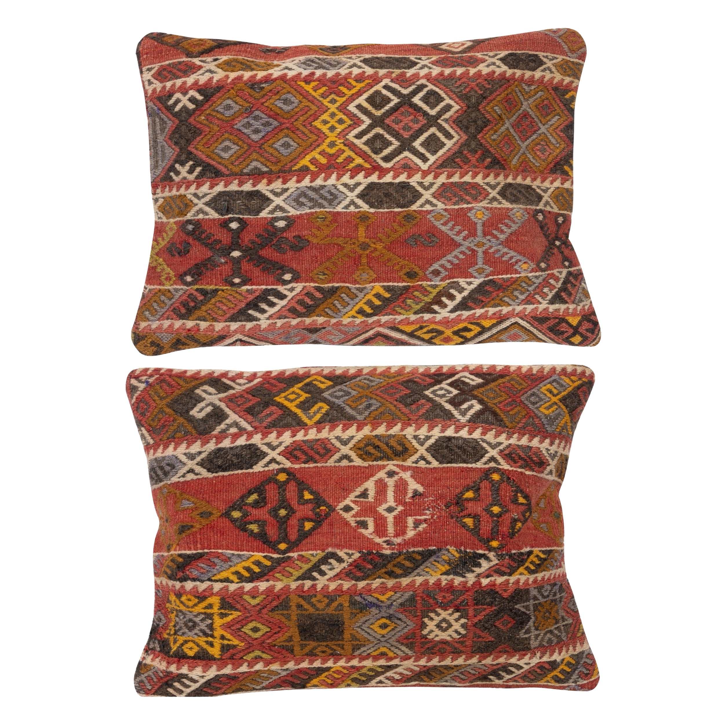 SET DI 2 DA 16 "x24" - Copricuscini Kilim tessuti a mano. Una coppia di copricuscini in pizzo