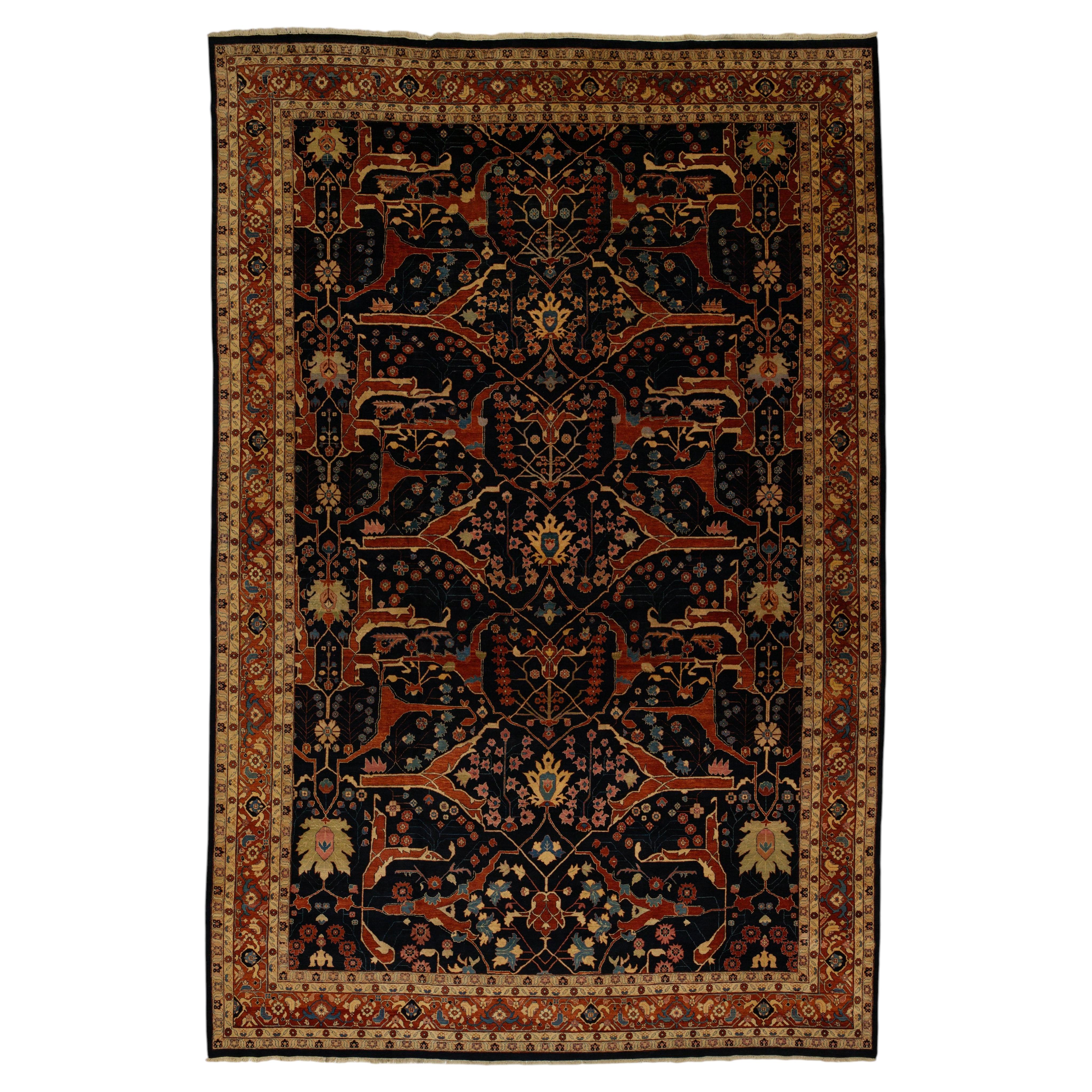 16x25 Modern Bidjar Style Navy Blue & Rust Wool Area Rug Geometric Lattice