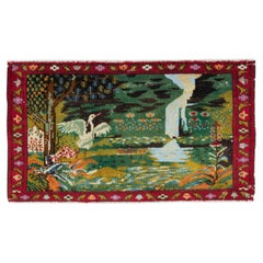 19x33 inches One of a Kind, 1 of a Pair of Retro Pictorial Rug, Wall Hanging