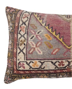 16"x28" Hand-knotted Wool Rug Lumbar Pillow Cover. Turkish Accent Pillow Cover