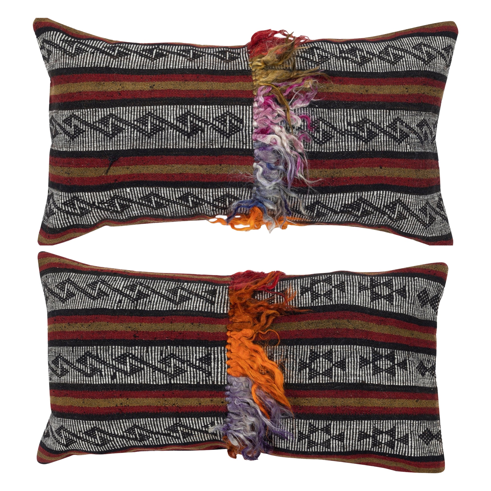 16 "x28" SET OF 2 - Housses de coussin Kilim faites à la main. Une paire de housses d
oreiller lombaire