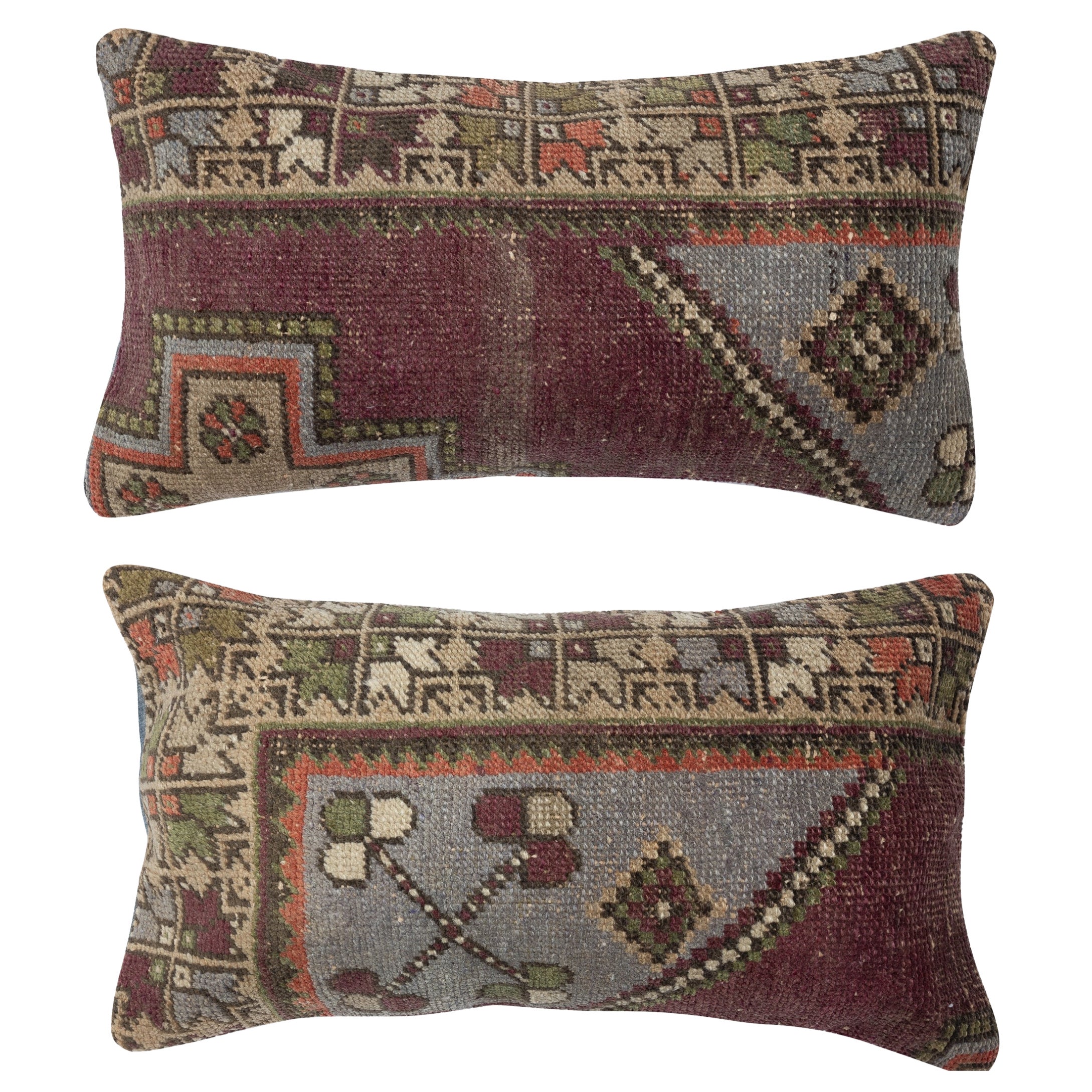 SET DI 2 Fodere per cuscini lombari fatte a mano per tappeti 16 "x28". Una coppia di copricuscini in pizzo