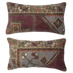 SET DI 2 Fodere per cuscini lombari fatte a mano per tappeti 16 "x28". Una coppia di copricuscini in pizzo