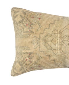 16"x28" Vintage Beige Pillowcase. Handknotted Rug Cushion Cover. Lumbar Pillow