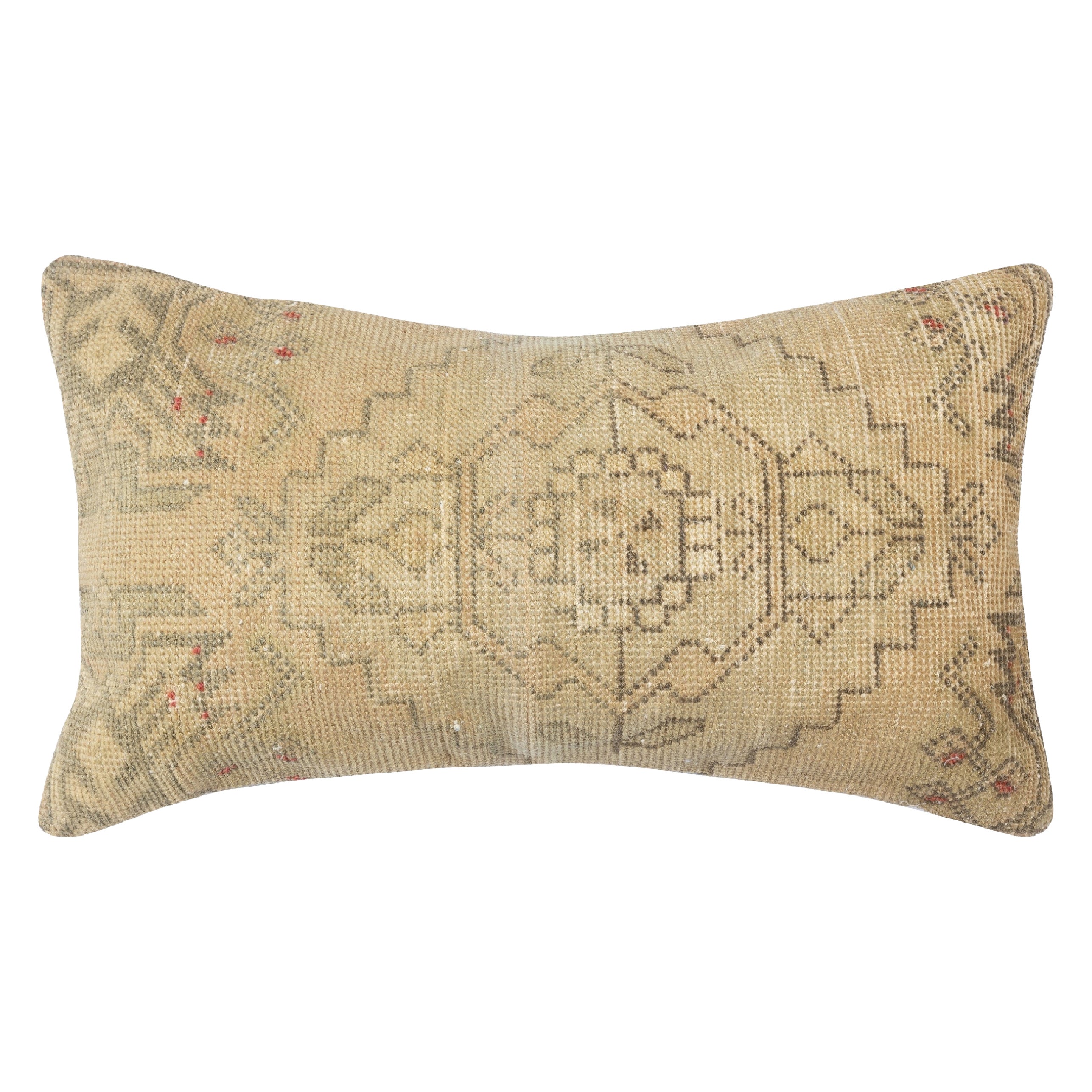 Taie d
oreiller Vintage Beige 16 "x28". Tapis noué à la main Housse de coussin. Oreiller lombaire