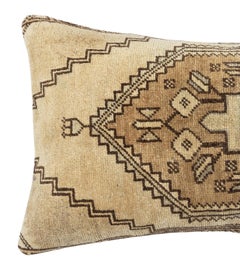 16"x28" Vintage Handmade Turkish Rug Cushion Cover. Beige Lumbar Pillow Cover