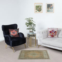 1.6x3 Ft Vintage Mini Rug in Muted Colors. Handmade Door Mat, Turkish Bath Mat