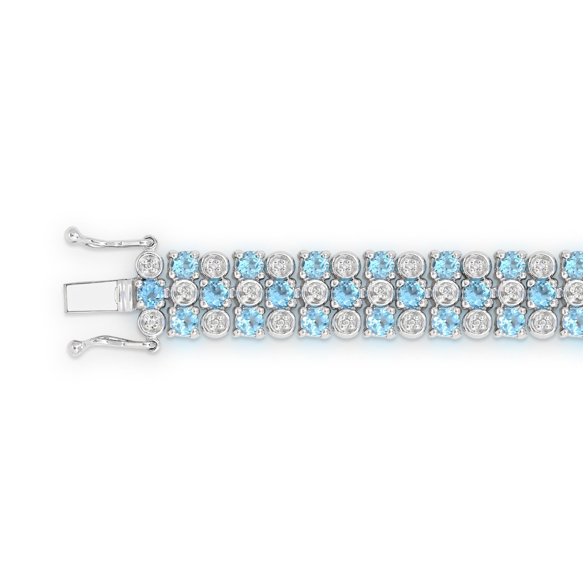 Contemporary 17-1/3 Carat Swiss Blue Topaz and Diamond Sterling Silver Bracelet For Sale