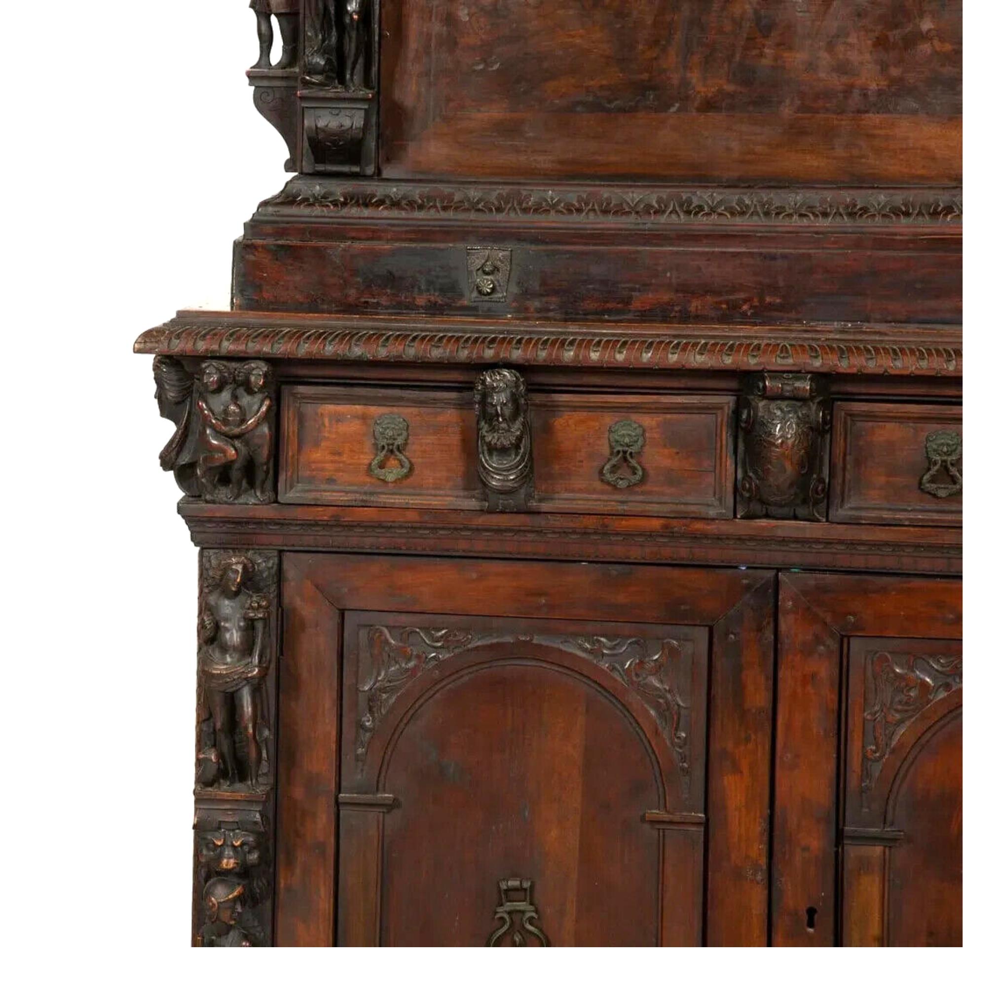 Italian 17-1800s Antique Continental Baroque Walnut, Carved, Bambochi Style Cabinet!! For Sale